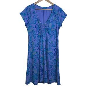 Fresh Produce Size Large Cotton Made in USA Purple Floral V Neck Dress